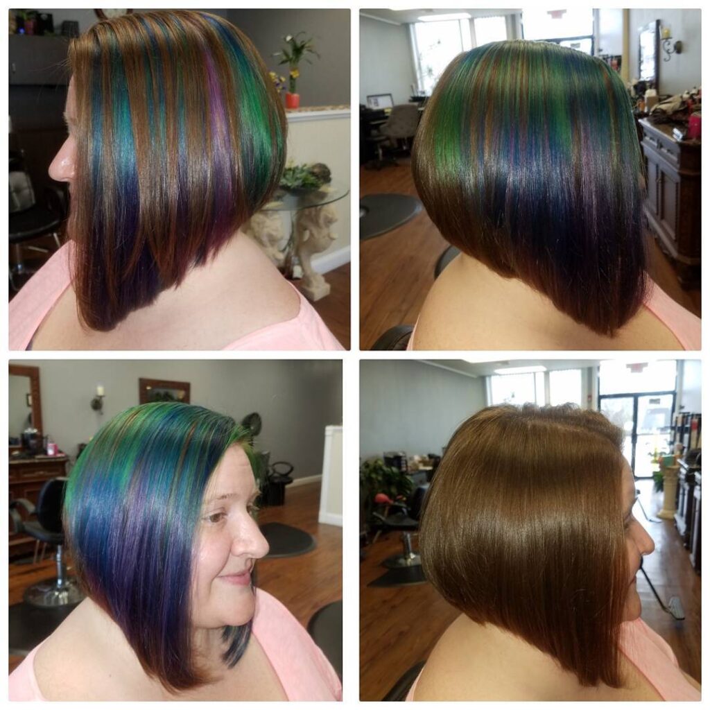 The Oil-Slick effect on short hair– Before and After