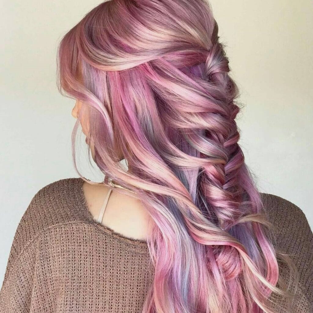 Strawberry blonde oil slick hair